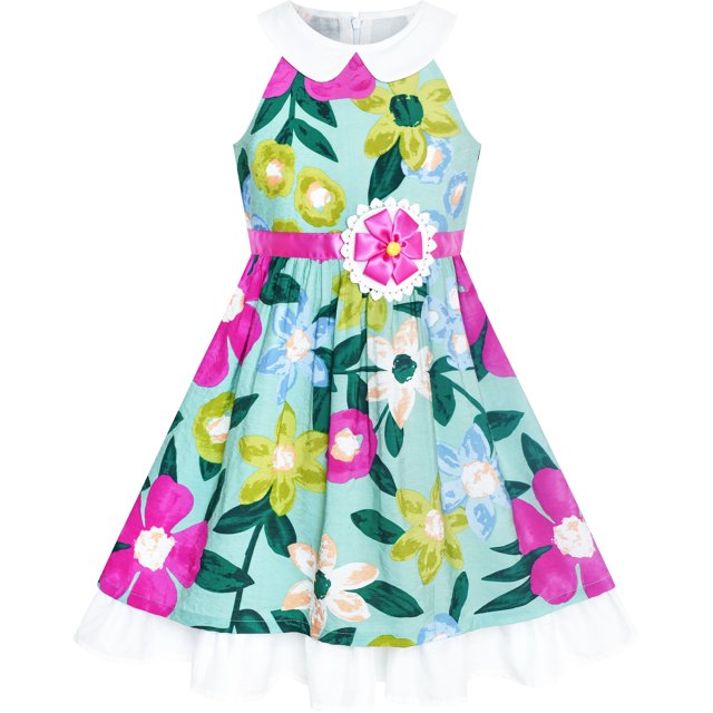 Robe Fille Col Blanc Floral Hawaïenne Vintage Robe d'Été 5 Ans
