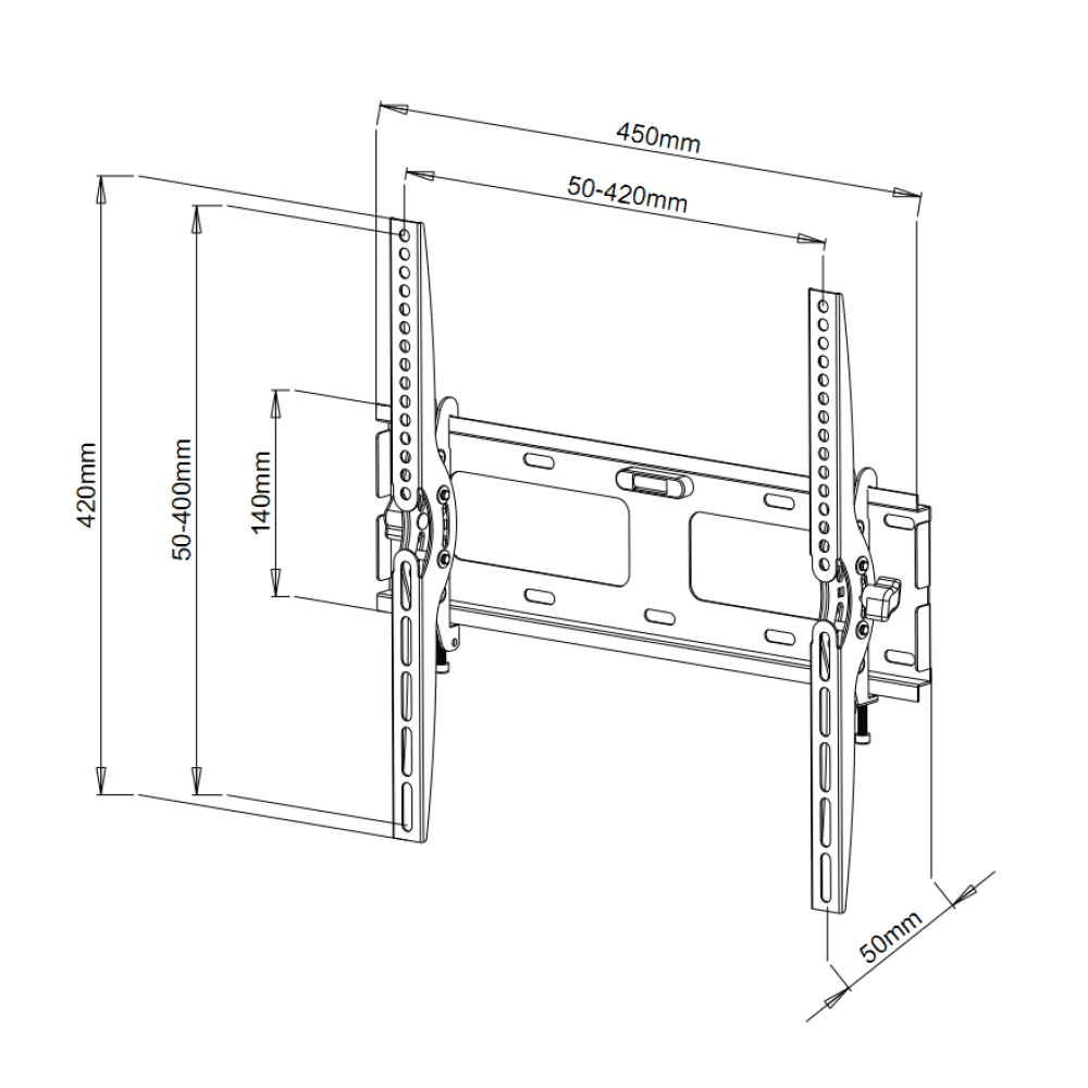 Techly 23" to 55" Tilting LCD/LED TV Wall Mount - Tilt +/-15° - VESA up to 400x400 mm - Holds up to 60 kg, Black