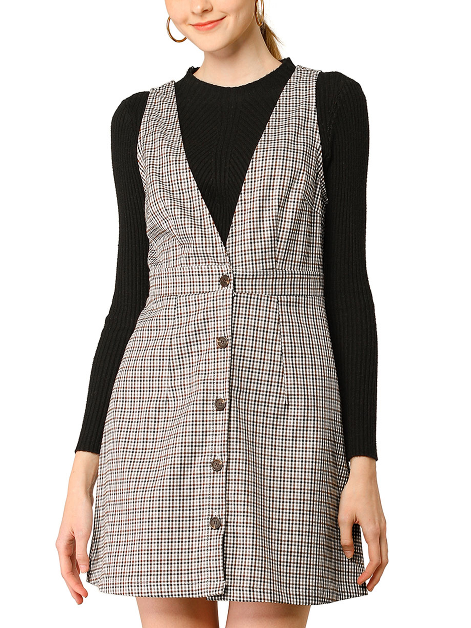 INSPIRE CHIC Robe Chasuble à Bretelles à Carreaux Pied-de-Poule pour Femme
