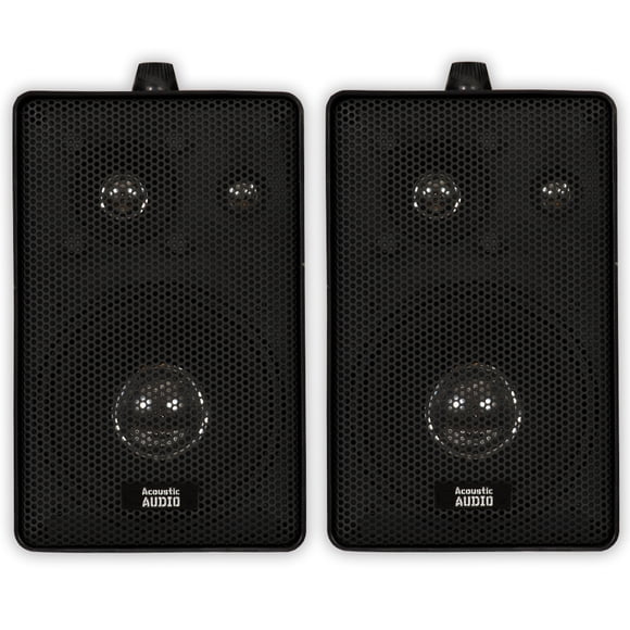 Acoustic Audio AA251B Indoor Outdoor 3 Way Speakers Black Mountable Pair