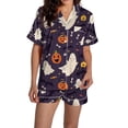 thumbnail image 2 of Pyjama pour Femmes en Satin Imprimé Graphique, Mignon, Tenue de Nuit, Boutons, Hauts à Manches Courtes, Ensembles de Shorts, 2 of 4