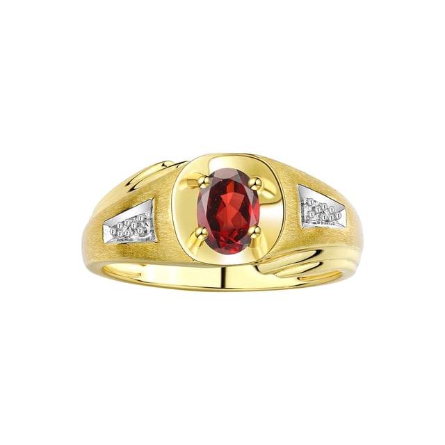 RYLOS Men's Rings 14K Yellow Gold Rings Classic Designer Style 7X5MM Oval Gemstone & Diamond Ring Garnet January Birthstone Rings For Men Size 9