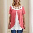 thumbnail image 2 of Timegard Hauts d'Été pour Femmes Grande Taille Col Carré en V Croisé Manches Courtes Décontracté Confortable Blouse, 2 of 6