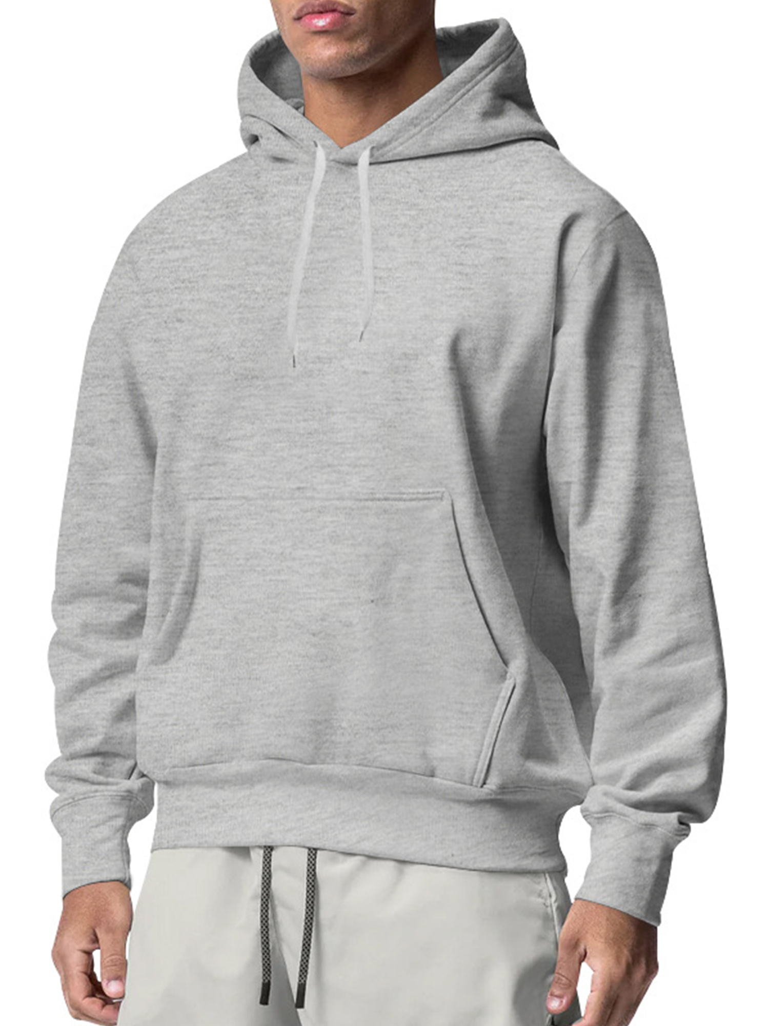 Innerwin Sweatshirts Drawstring Men's Hoodies Fall Solid Color Thick Hooded Sweatshirt Light Gray XL