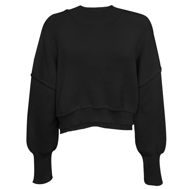 CEHVOM Women's Fashion Round Neck Solid Color Loose Fitting Pullover Sweater Clearance