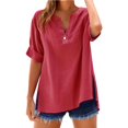 thumbnail image 1 of Baberdicy Chemises à Col Surdimensionné - Hauts Amples Unis pour Femmes (Lin Respirant, de Bureau à Week-End) Rouge Melon D\'eau TTG, 1 of 8