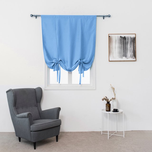 Innerwin Half Window Curtains Solid Color Kitchen Valance Rod Pocket Soft Short Blackout Curtain Ruched Waterproof Panels Darkening Thermal Insulated Sky Blue 31.50 x 47.24"