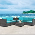 thumbnail image 3 of Costway Ensemble de Meubles en Rotin Osier 8 Pcs pour Patio avec Table de Rangement Turquoise, 3 of 10