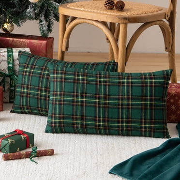 Housses de Coussin Décoratives à Carreaux de Noël, Taie de Coussin Tartan Écossais en Polyester pour Déco de Maison de Ferme des Fêtes