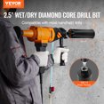 thumbnail image 2 of VEVOR Core Drill Bit, 2.5" Wet/Dry Diamond Core Drill Bits for Brick and Block, Concrete Core Drill Bit with Pilot Bit Adapter and Saw Blade, 9.5" Drilling Depth, 5/8"-11 Inner Thread, Laser Welding, 2 of 9
