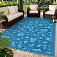 thumbnail image 3 of Nanan 6x9 Waterproof Outdoor Rug, All-Weather Floral Pattern Patio Mat, UV Resistant, Stain Resistant, Easy Clean Plastic Rug for Yard, Deck, Balcony, Camping,Dark Blue/Lake Green, 3 of 8