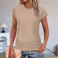 thumbnail image 4 of T-shirts d'Été pour Femmes Froncés à Manches Courtes Style Cap, T-Shirts à Col Rond, Mode Kaki TG, 4 of 7