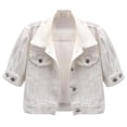 thumbnail image 2 of UPPADA Veste en Denim à Manches Courtes pour Femmes, Boutonnée, Extensible, Veste en Jean Rétro, Vestes en Denim, Manteaux en Jean, Blanc, TG, 2 of 9