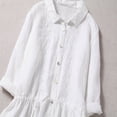 thumbnail image 4 of Meichang Robes Chemise en Coton et Lin pour Femmes, Unies, Coupe Ample, Manches Mi-Longues, Col à Revers, Boutonnées, Robes Midi, Fluides, Décontractées, Longues, Tuniques, Blanc, TG, 4 of 6