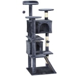 54" Multi-Level Cat Tree with Scratching Posts & Condo - Dark Grey Activity Tower for Living Room & Bedroom - Plush Platforms & Toy Ball Included