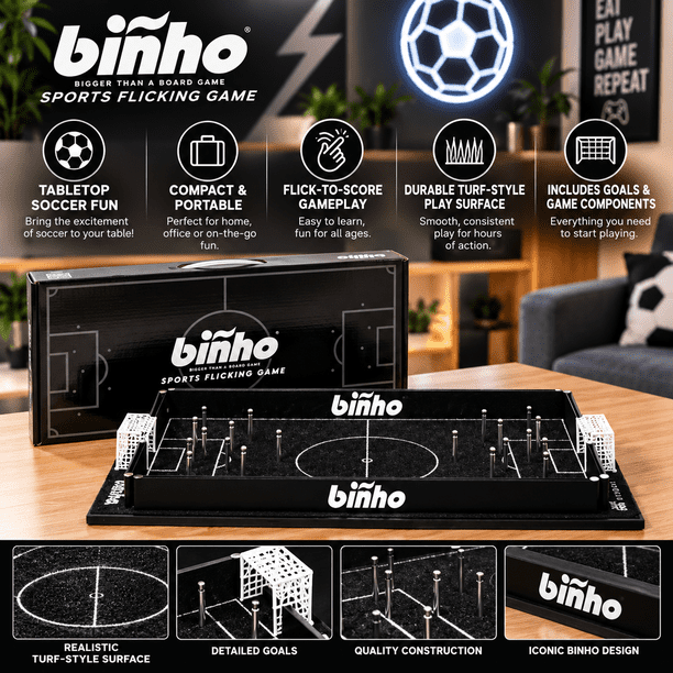 Binho Classic Black Turf Tabletop Soccer Game, Flick Soccer Board