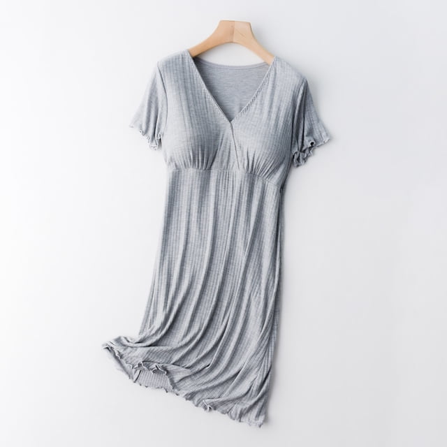 TIMIFIS Femmes 3 en 1 Robe de Nuit d'Accouchement/travail Maternité/allaitement Unie à Manches Courtes Robe de Sommeil d'Allaitement - Printemps/été