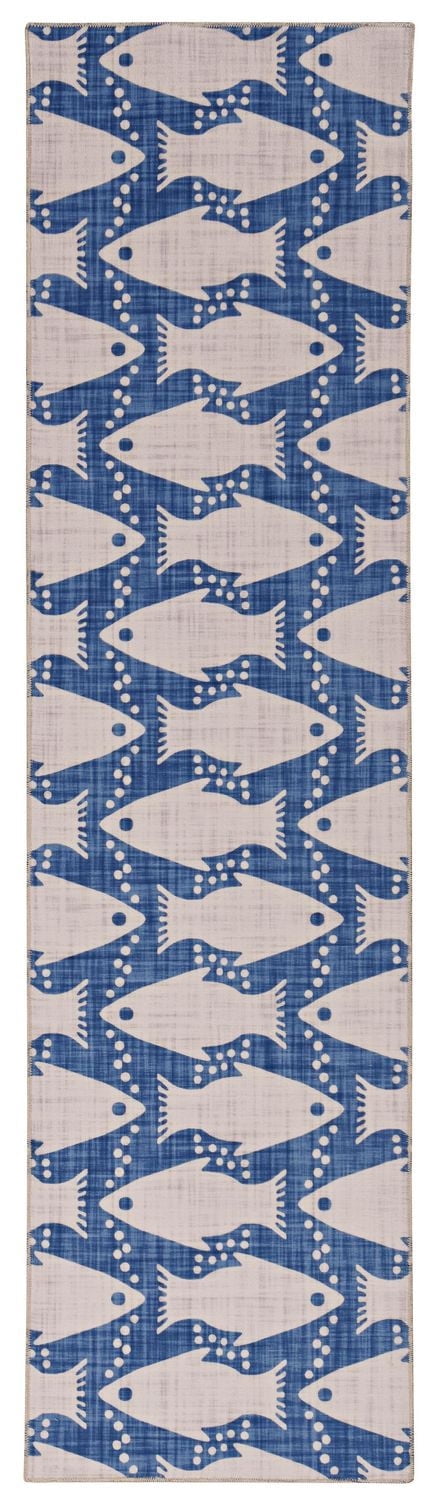 Tapis de couloir lavable Seabourne 2 pi x 8 pi ivoire et bleu