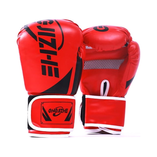 1 Paire Femmes Hommes Gants de Boxe Portables Entraînement Pratique Mitaines de Frappe Ajustables Protège-Mains Équipement de Sport Accessoires Rouge 10oz