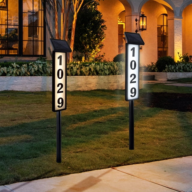 tumgatte Solar House Number Sign Light, Lighted Address Numbers Outdoor, Solar Powered Illuminated LED Address Plaque For Outside, Yard, Street, House Summer Savings