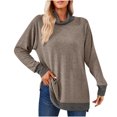 thumbnail image 2 of Timegard Tops for Women High Neck Long Sleeve Side Split Color Block Tshirts Fall Casual Loose Tops, 2 of 4