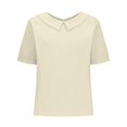 thumbnail image 4 of Timegard Hauts en Coton et Lin pour Femmes, Col à Revers, Blouse Ample Unie, Manches Courtes Décontractées, Été, 4 of 6