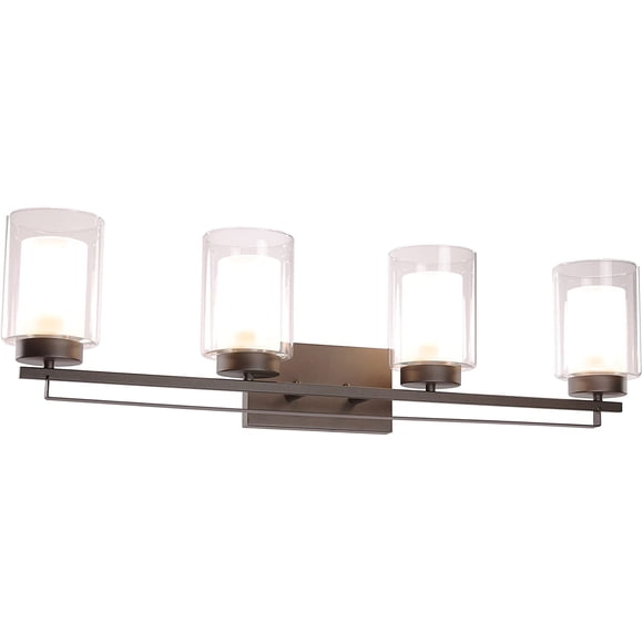 XiNBEi Lighting Wall Light 4 Light Bathroom Vanity Lighting with Dual Glass Shade in Dark Bronze Indoor Wall Mount Light XB-W1195-4-DB