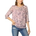 thumbnail image 2 of INSPIRE CHIC Chemises pour Femmes à Manches 3/4 Blouses en Mousseline Florale Rose-Bleu Floral TP, 2 of 7