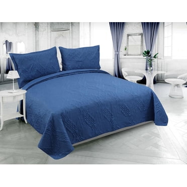 Marina Décoration Literie ultra douce avec couvre-lit en tissu Pinsonic en relief uni, bleu marine, pour l'été