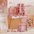 thumbnail image 4 of Costway Kids Vanity Set with 3-Color Lighting Modes, Adjustable Brightness, Mirror Cabinet Pink, 4 of 10