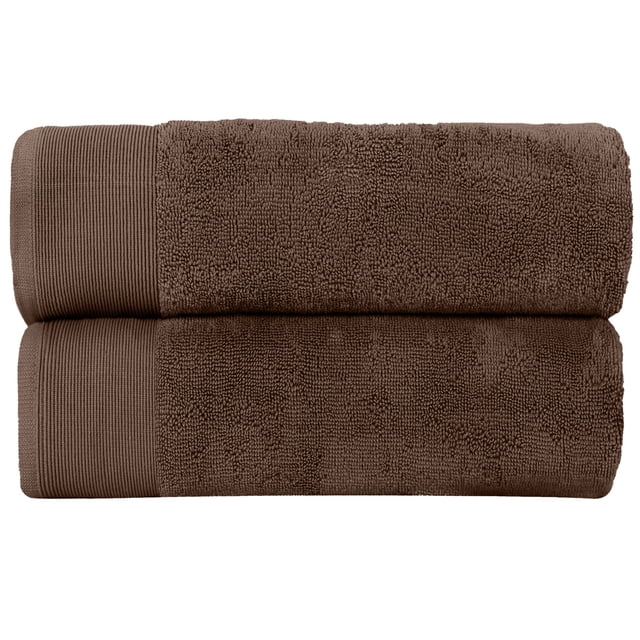 Fabstyles Super Soft Bath Sheets 2 Piece Set in chocolate color, featuring two extra large bath towels measuring 35x70 inches. Made of 100% cotton with a zero-twist construction for softness, absorbency, and durability. Lightweight and hypoallergenic, ideal for sensitive skin. Terry weave enhances absorbency for full-body drying. Suitable as luxury bath towels or hotel-quality towels.