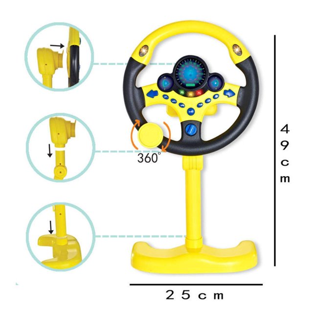 pitrice Volant Simulé pour Enfants Contrôleur de Conduite avec Musique et Lumière Jaune
