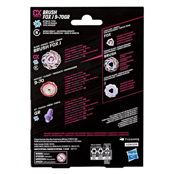 Beyblade X Brush Fox J 9-70GR CX Starter Pack Top and Launcher