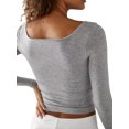 thumbnail image 2 of Fortune Femmes Col Rond Manches Longues Basique Slim Fit T-Shirts Solide Crop Top, 2 of 4