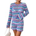 thumbnail image 1 of FOCUSNORM Ensemble de Vêtements pour Femmes 2 Pcs Shorts d'Automne Rayures Patchwork Col Rond Manches Longues Pull Hauts Tricotés Shorts, 1 of 9