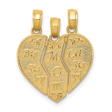 Breloque Grande Sœur, Maman, Petite Sœur en Or Jaune 14K à Dégagement Rapide