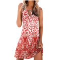 thumbnail image 2 of HKEJIAOI Robe Fleurie pour Femmes Robe d'Anniversaire Mode Femmes Décontractée Aguichant Col Rond Robes Imprimées Été Sans Manches Robe Chandail Rabais Liquidation Rouge, 2 of 5
