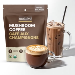Rootalive Organic Mushroom Café 120g - Fabriqué au Canada, fabriqué avec du café bio instantané et un mélange de six champignons uniques - Keto Friendly, Pas de sucre ajouté et végétalien, chaud ou froid