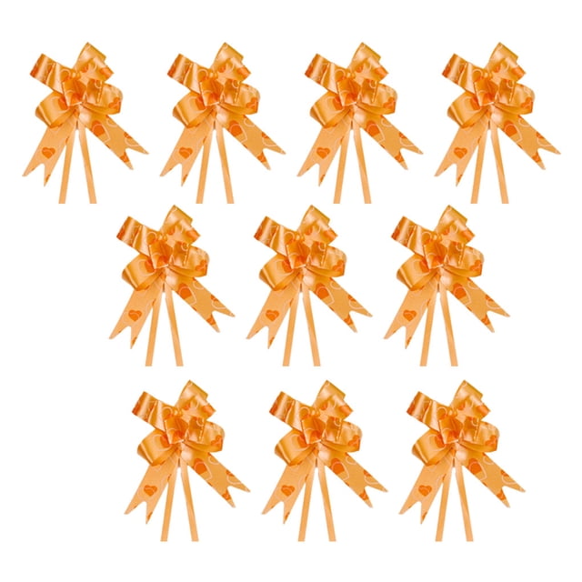 Unatoiry 10 Pieces Bow Pull Decor Festive Packing Lightweight Hand-Pulled Flower Wedding Birthday Christmas Holiday Accessory Heart/Orange 1Set