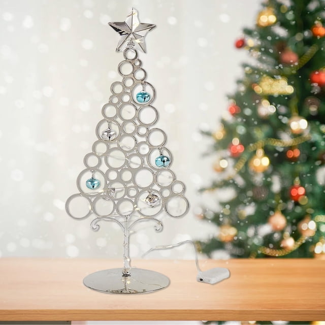 Todaioua 12.5 Inch Metal Tabletop Christmas Tree Stand - Wrought Iron Ornament Display Holder for Desktop Decor, Mini Xmas Tree with Star Topper, Home Office Bookcase Display Decorations