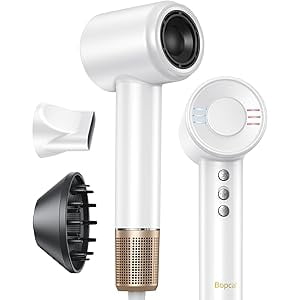 Séchoir à cheveux - Séchoir ionique négatif avec 150000 RPM Moteur à haute vitesse sans brosse pour un séchage rapide, faible bruit, HD Sèche-cheveux Display avec diffuseur et buse, 4 Temps & 3 Régimes
