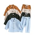 thumbnail image 1 of KYAIGUO Toddler Baby Boys Cotton Linen Button down Shirt Pants Set 2PCS Long Sleeve Solid Color Tops Drawstring Pants Set for 6M-4T, 1 of 9