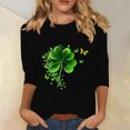 thumbnail image 1 of Meichang Hauts pour Femmes Tendance Manches 3/4 Liquidation, T-Shirts de la Saint-Patrick Porte-Bonheur Imprimé Trèfle à Quatre Feuilles T-Shirts Col Rond Chandail Coupe Ample Décontracté Hauts de Vacances, 1 of 4