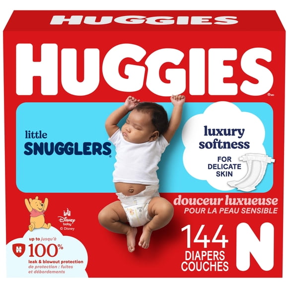 Couches pour bébés Huggies Little Snugglers,Nouveau-né (jusqu’à 4,5&nbsp;kg [10&nbsp;livres]), 144&nbsp;couches