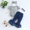 thumbnail image 2 of Yuyuzo Newborn Baby Girl Clothes Set Ribbed Knit Button down Romper Flare Jeans Infant Outfits with Headband, 2 of 7