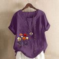 thumbnail image 2 of QATAINLAV T-Shirts pour Femmes à Imprimé Floral, Hauts en Lin Graphiques, Décontractés, Coupe Ample, Tunique à Col Rond, Chemise d'Été à Manches Courtes, T-Shirts Grande Taille avec Boutons, Soldes Aujourd'hui, Violet TTG, 2 of 5