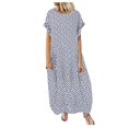 thumbnail image 3 of Kcodviy Robe Maxi Longue Décontractée à Pois pour Femmes, Imprimé, Manches Courtes, Col Rond, Petite, Robe d'Été pour Femmes, Longueur Petite, Encolure, Robe Maxi, 3 of 3
