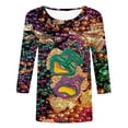 thumbnail image 1 of Vêtements de Carnaval pour Femmes, T-Shirts de Croisière de Carnaval pour Femmes, Masque Pailleté Graphique Vêtements de Mardi Gras Femmes Grande Taille, Mode T-Shirts à Col Rond à Manches 3/4 Imprimés Masque de Carnaval pour Femmes Hauts de Carnaval, 1 of 5