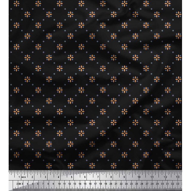 Soimoi Velvet Fabric Dot & Floral Small Printed Fabric 1 Yard 58 Inch Wide