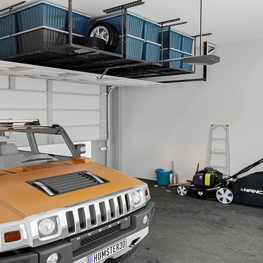 3x8ft Heavy Duty Metal Overhead Garage Storage Rack, 22'' to 40" Height Adjustable Garage Ceiling Storage Racks, 600lbs Weight Capacity